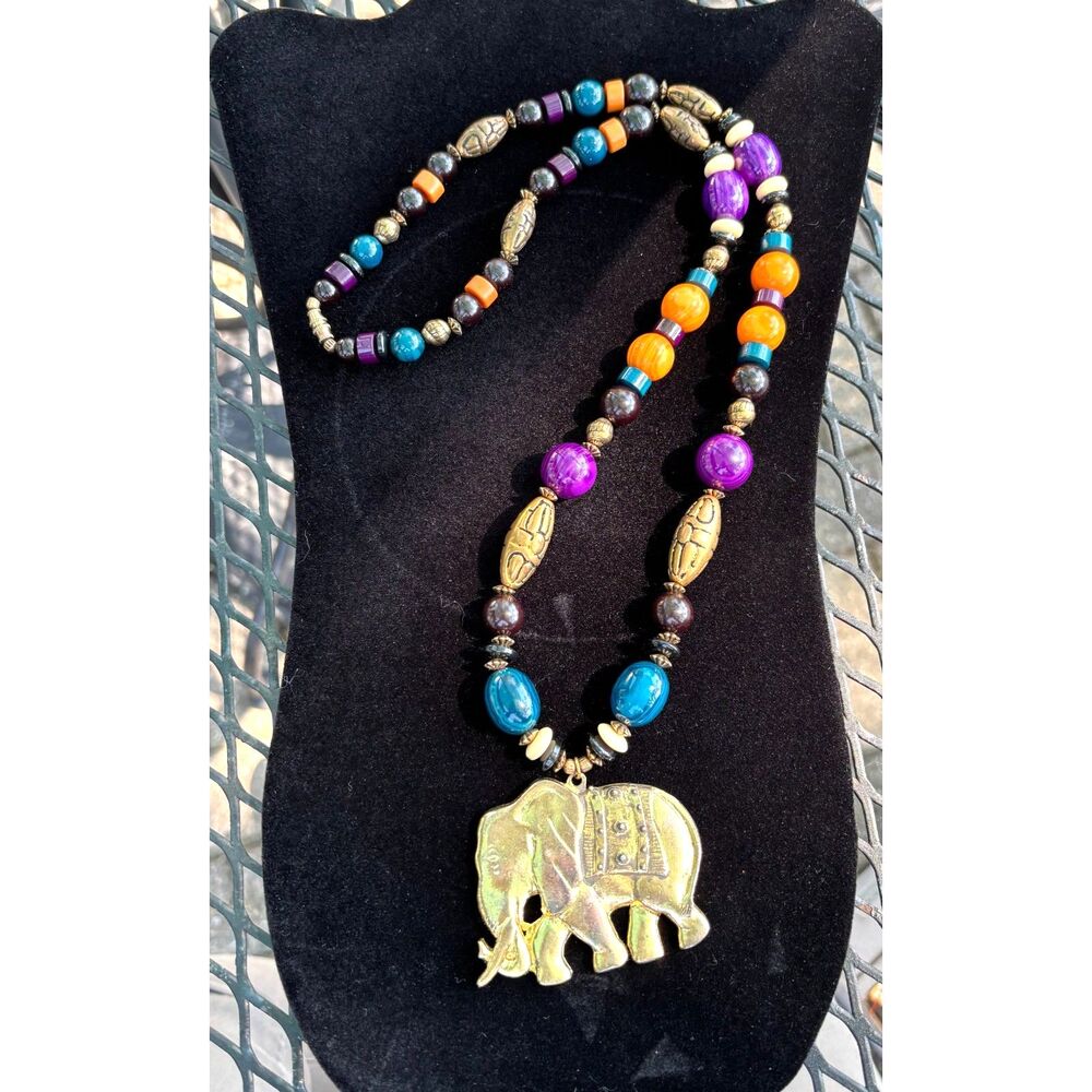 VTG Elephant Necklace Boho Statement Jewelry Tribal Ethnic Inspired Artisan - Picture 2 of 3